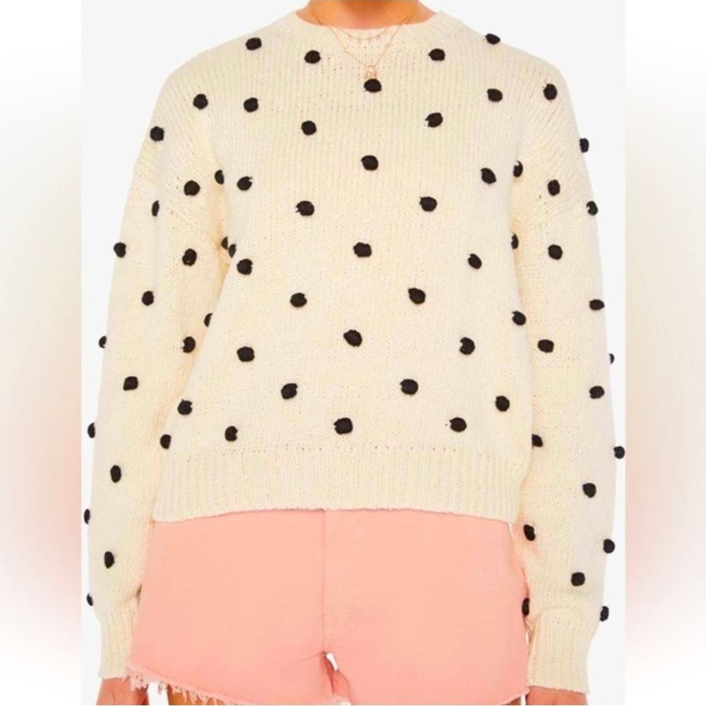 MOTHER The Jumper Dot Your Eyes Cream Black Pom Pom Polka Dot Knit Sweater
